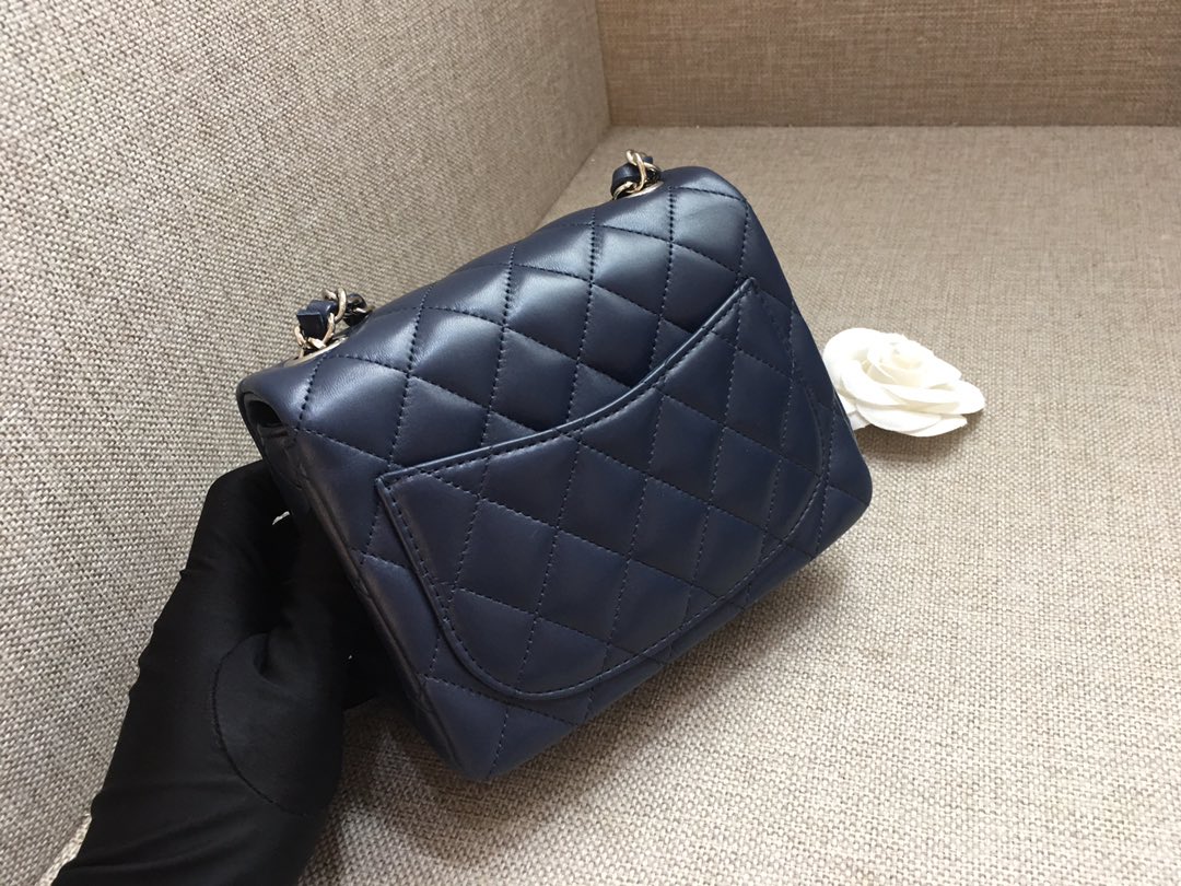 Mini Classic Flap Lambskin Bag A01115 Dark Blue/Silver